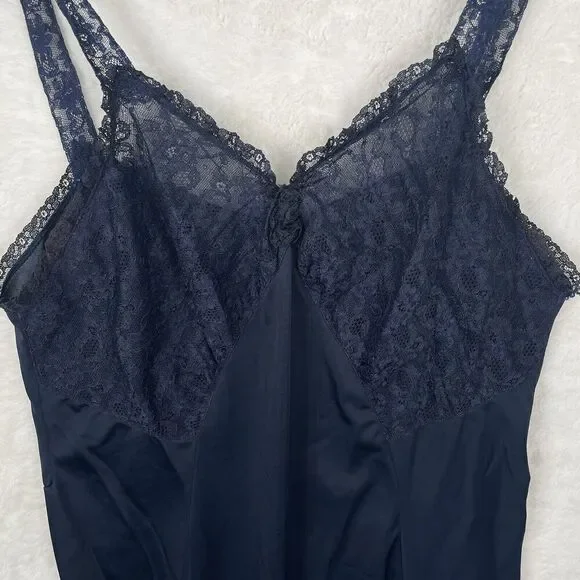 Vintage Henson Kickernick Full Slip Womens 38 Blue Silky Nylon Lace Lingerie - Picture 3 of 12